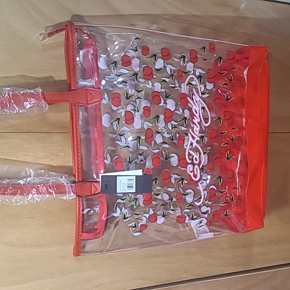 Ed Hardy Red Cherries Clear PVD Tote Bag | Red | NEW/NWT